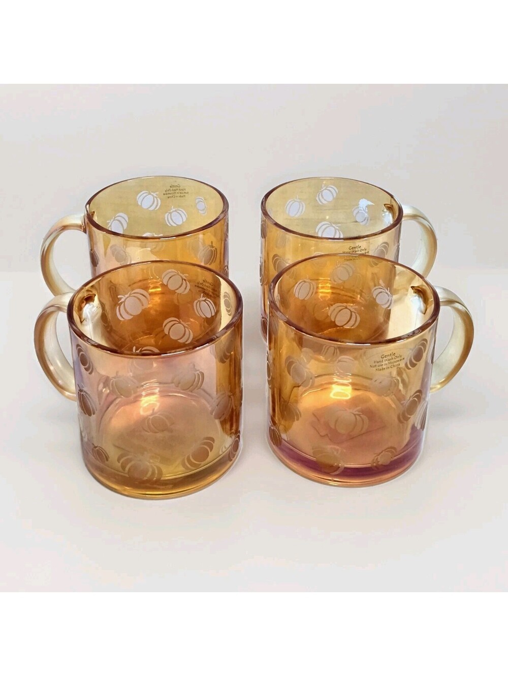 NEW Coffee Tea Mug Orange Iridescent Large Glass Pumpkins Halloween, Fall Design